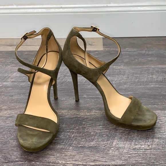 Michael Kors Shoes - Michael Kors olive suede cross ankle high heels